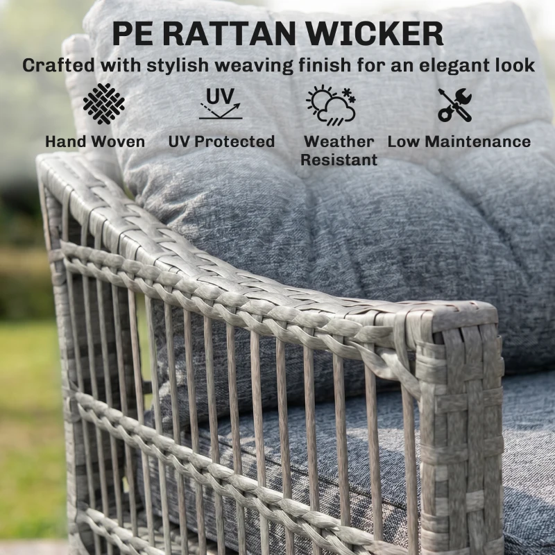 Outsunny 3 Piece Outdoor PE Rattan Rocker Chair Set, Rocking Chair with Tempered Glass Table Top, Gray