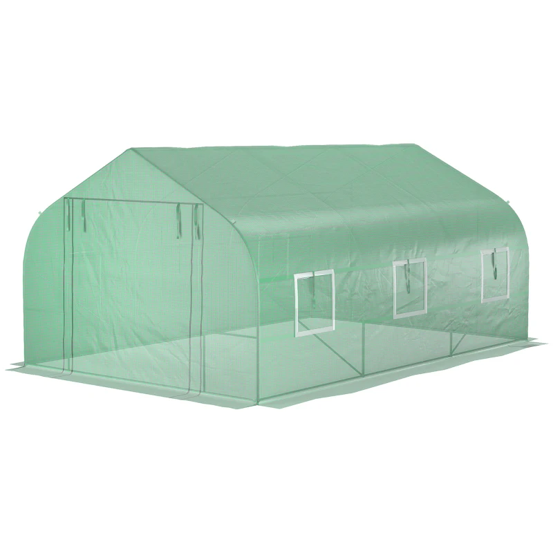 Outsunny 11.5 x10 x6.5 ft Walk-in Tunnel Greenhouse with Zippered Mesh Door and 8 Mesh Windows, Gardening Plant Hot House with Galvanized Steel Hoops, Green