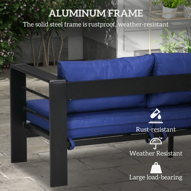 Outsunny Patio Furniture with Cushions, Aluminum Outdoor Sofa with Wide Armrests, Navy Blue