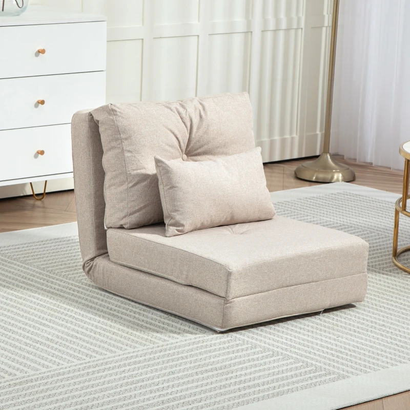 HOMCOM Floor Chair, Convertible Floor Sofa Bed, Folding Upholstered Couch Bed with Adjustable Backrest, Beige