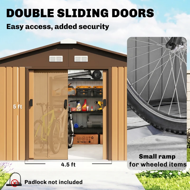 Outsunny Garden Metal Shed, Storage Shed Utility Storage with Double Locking Doors for Bike, Yard Tools, Yellow