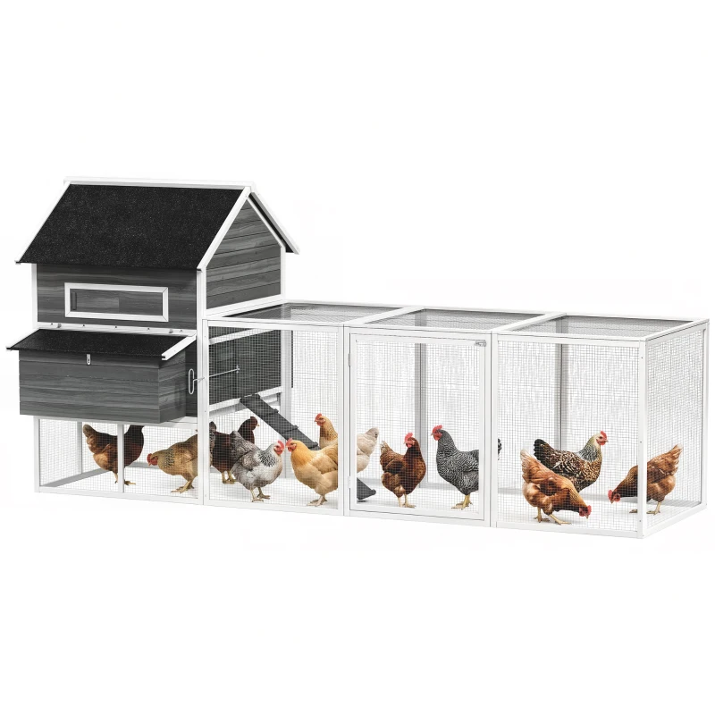 PawHut 137" Wooden Chicken Coop for 4-6 Chickens, Backyard, Dark Gray