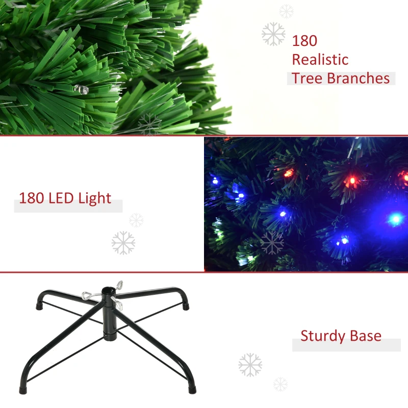 HOMCOM 5ft Fiber Optic Artificial Fir Christmas Tree, LED Pre-Lit Holiday Decoration with 180 Lights and Branch Tips