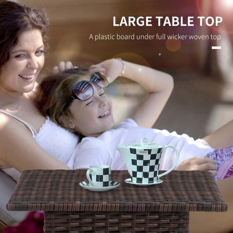 Outsunny 20" Patio Wicker Coffee Table, Outdoor Coffee Table with Plastic Board Underneath the Woven Tabletop for Patio, Garden, Balcony, Mixed Brown