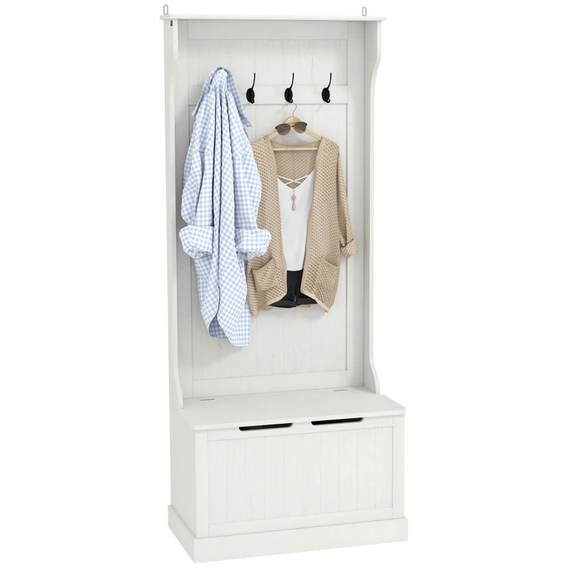 HOMCOM Hall Tree with Coat Rack, Storage, and Sitting Bench, Cream White