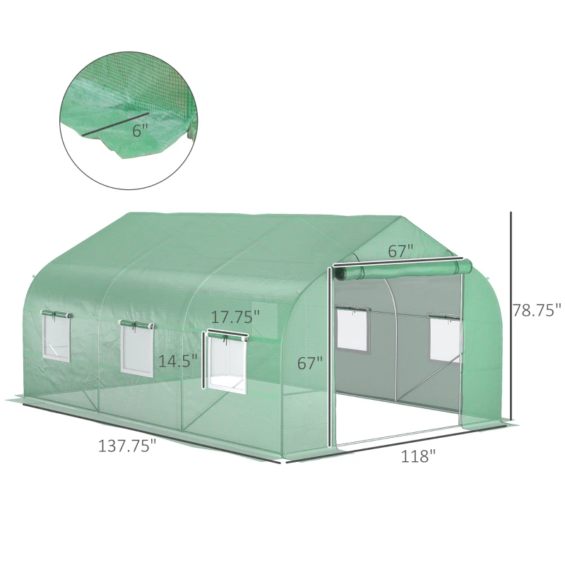 Outsunny 11.5 x10 x6.5 ft Walk-in Tunnel Greenhouse with Zippered Mesh Door and 8 Mesh Windows, Gardening Plant Hot House with Galvanized Steel Hoops, Green