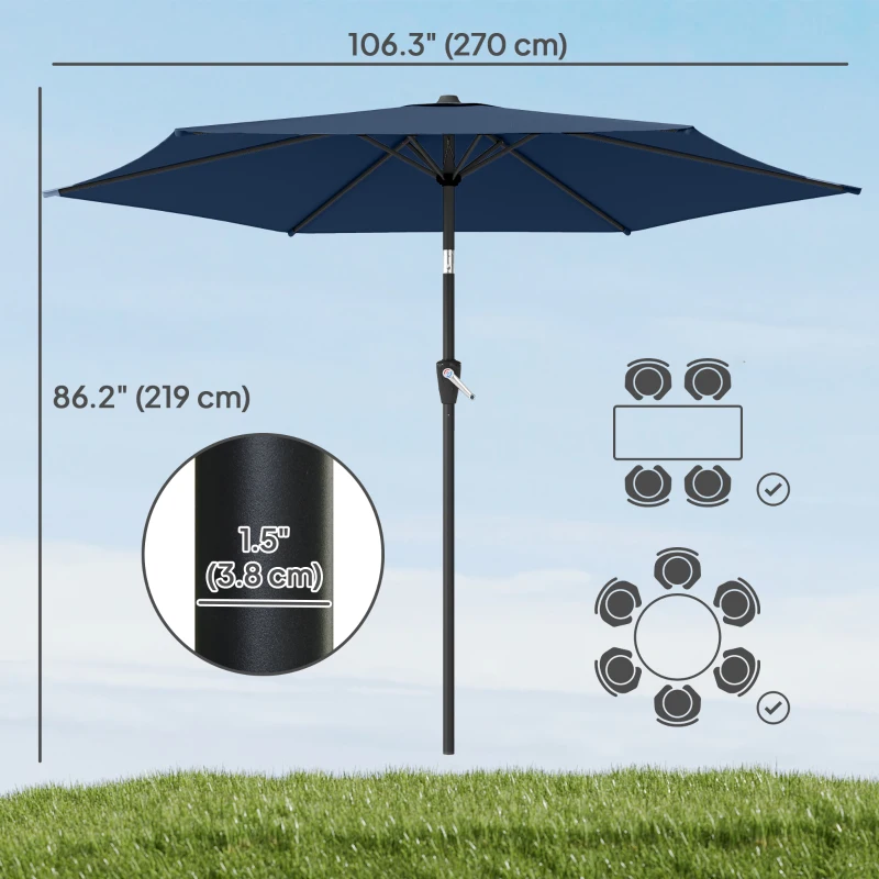 Outsunny 9FT Patio Umbrella, Outdoor Table Patio Umbrellith Tilt, Crank, 6 Ribs, UV Protection for Garden, Lawn, Deck, Backyard