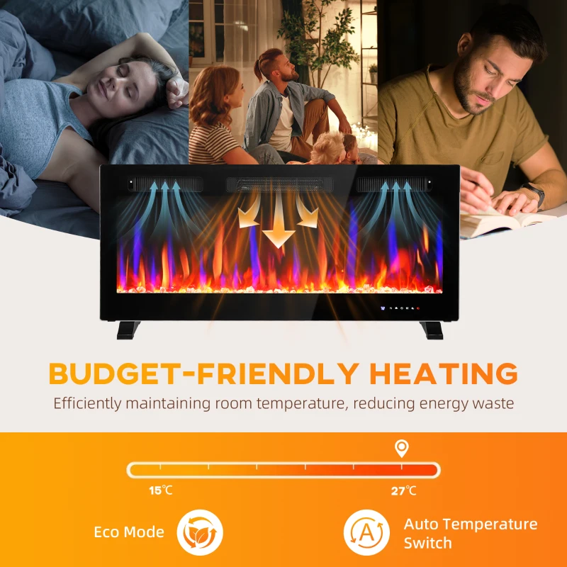 HOMCOM 42" Thin Electric Fireplace, Freestanding, Wall Mounted Fireplace Heater with Eco Mode, Auto Switch, Remote, 1500W