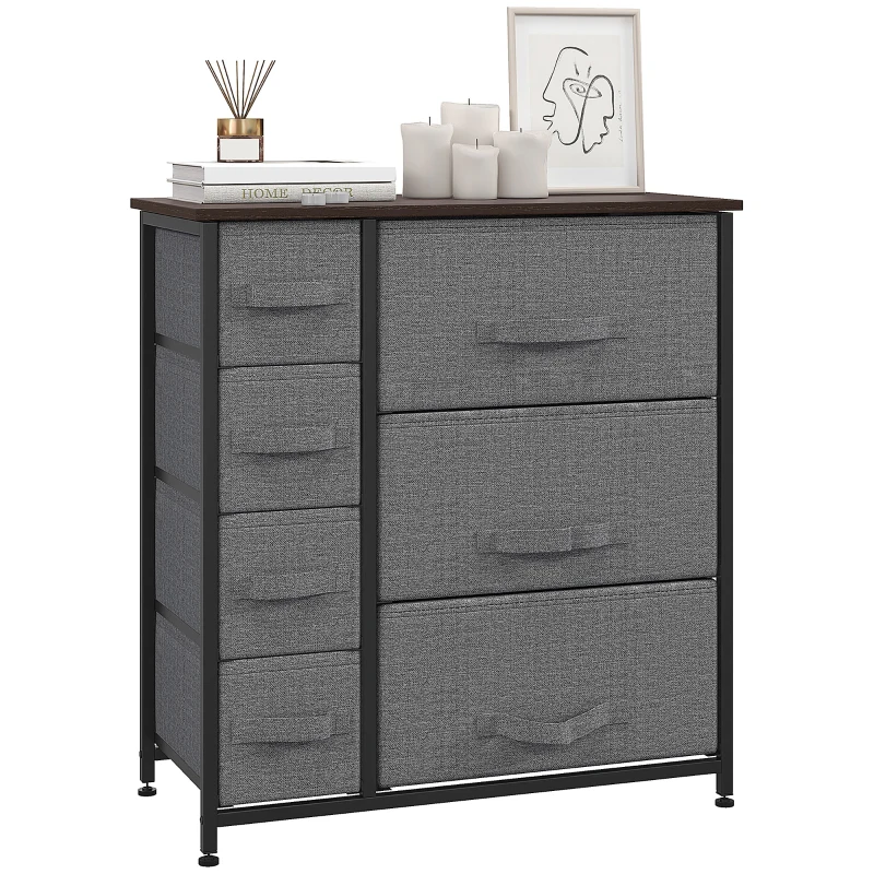 HOMCOM Dresser with 7 Drawers, Chest of Drawers with Metal Frame, Fabric Dresser for Living Room, Dark Grey