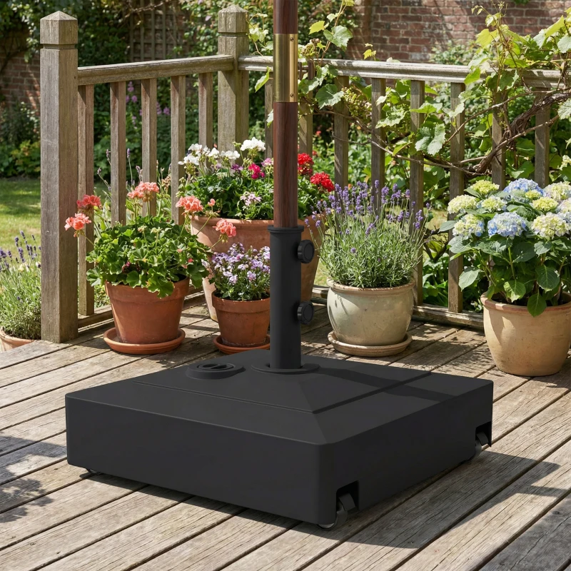 Outsunny Patio Umbrella Base with Wheels, 134 lbs Stand/88 lbs Water Filled Outdoor Umbrella Stand for 1.38/1.5/1.89" Pole, Black