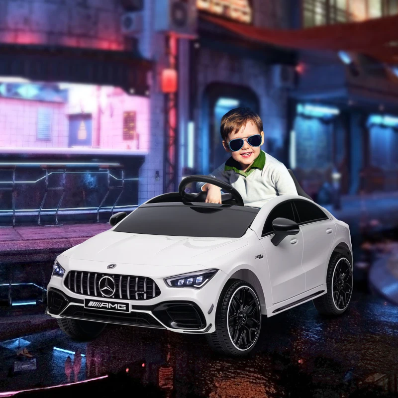 Qaba Mercedes-Benz AMG Licensed 12V Kids Ride on Car with Remote Control, Rear Suspension, LED Lights, Music, White