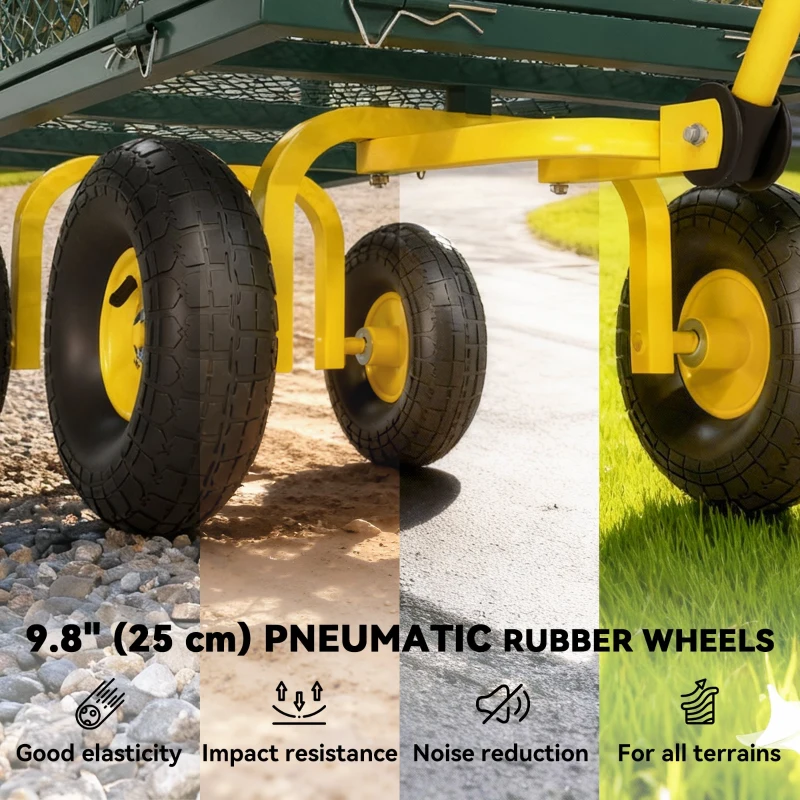 Outsunny Garden Cart, Utility Wagon Cart with Removable Sides, Convert into Flatbed, 10" Wheels, 180° Rotating Handle, Green