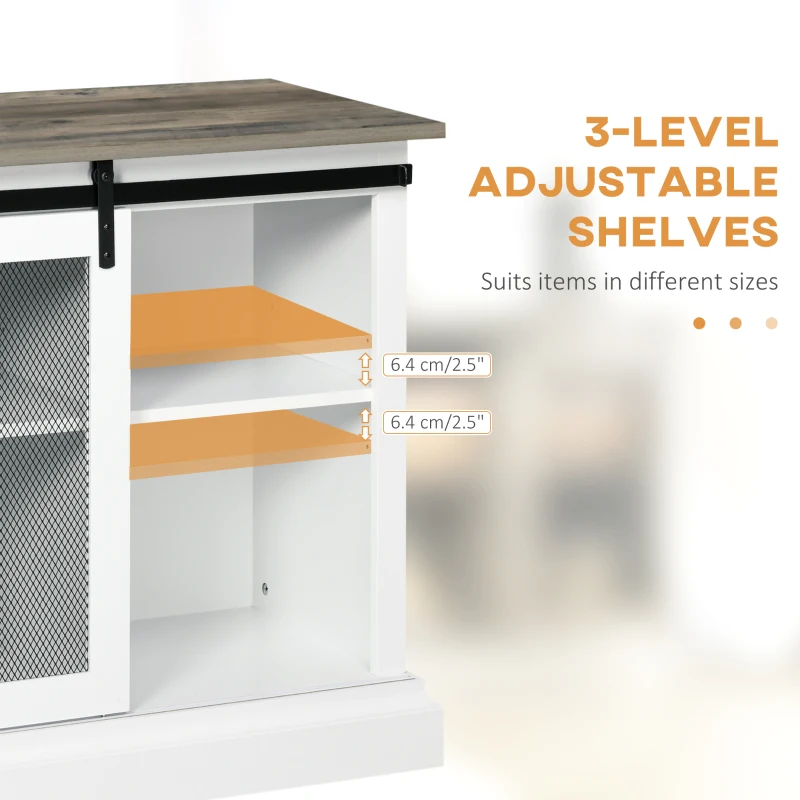 HOMCOM Farmhouse Buffet Cabinet Kitchen Sideboard with Sliding Barn Door and Adjustable Shelves for Living Room White