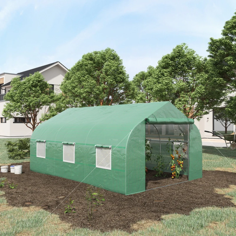 Outsunny 11.5 x10 x6.5 ft Walk-in Tunnel Greenhouse with Zippered Mesh Door and 8 Mesh Windows, Gardening Plant Hot House with Galvanized Steel Hoops, Green