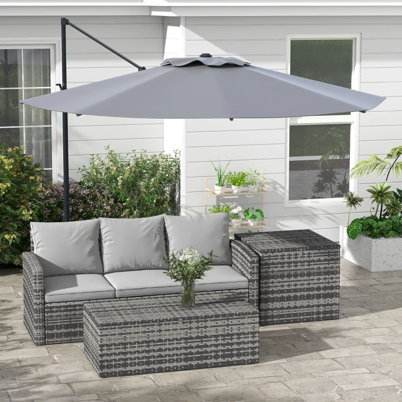 Outsunny 10 FT Cantilever Umbrella, Aluminum Hanging Offset Umbrella with 360°Rotation, Crank, Tilt, Cross Base, Grey