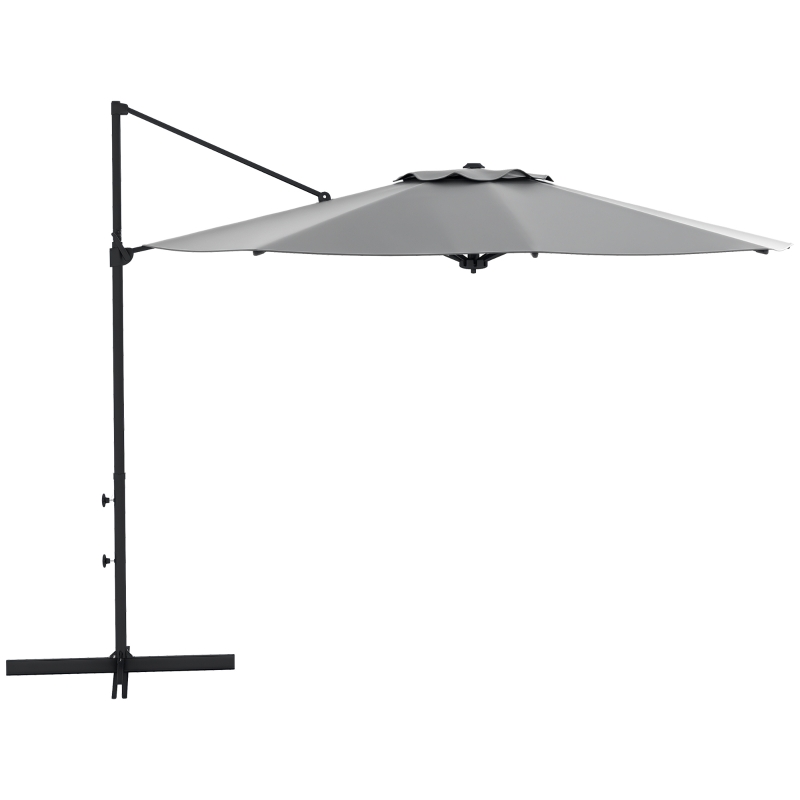Outsunny 10 FT Cantilever Umbrella, Aluminum Hanging Offset Umbrella with 360°Rotation, Crank, Tilt, Cross Base, Grey