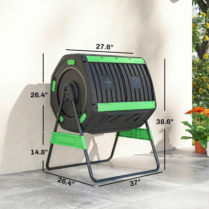 Outsunny Compost Bin Outdoor, 53 Gal Dual Chamber Tumbling Composter with Adjustable Vents, BPA Free Tumbling Composter, Green
