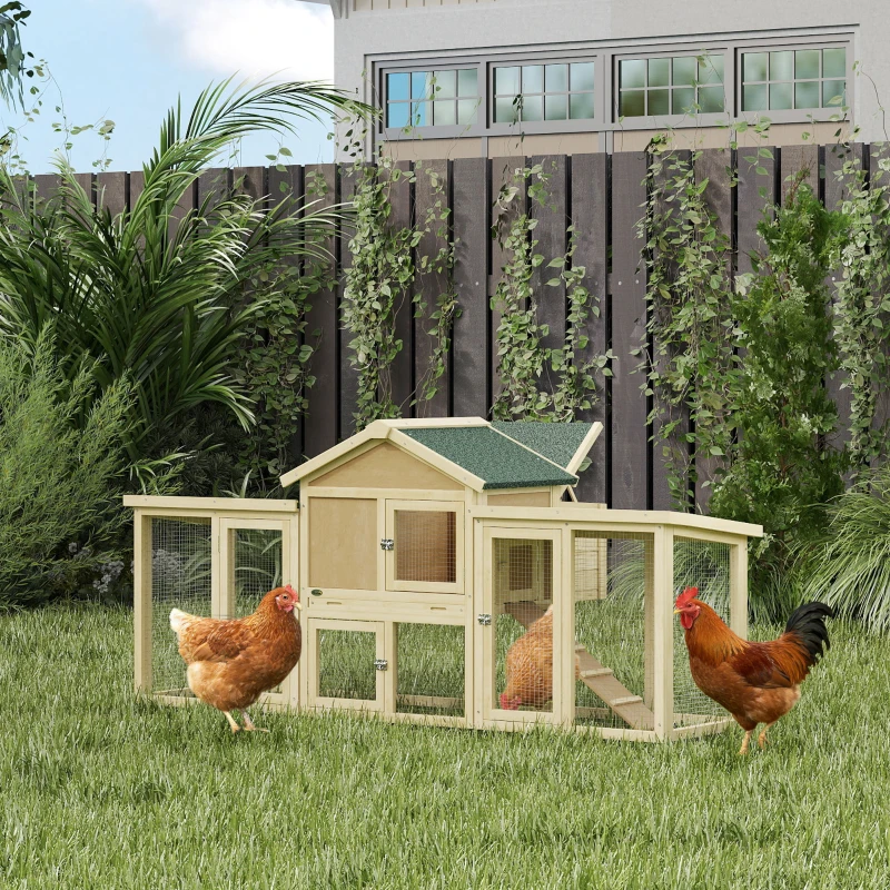 PawHut Wooden Chicken Coop ith Nesting Box, Double Runs, Removable Tray, Ramp, for Garden Backyard