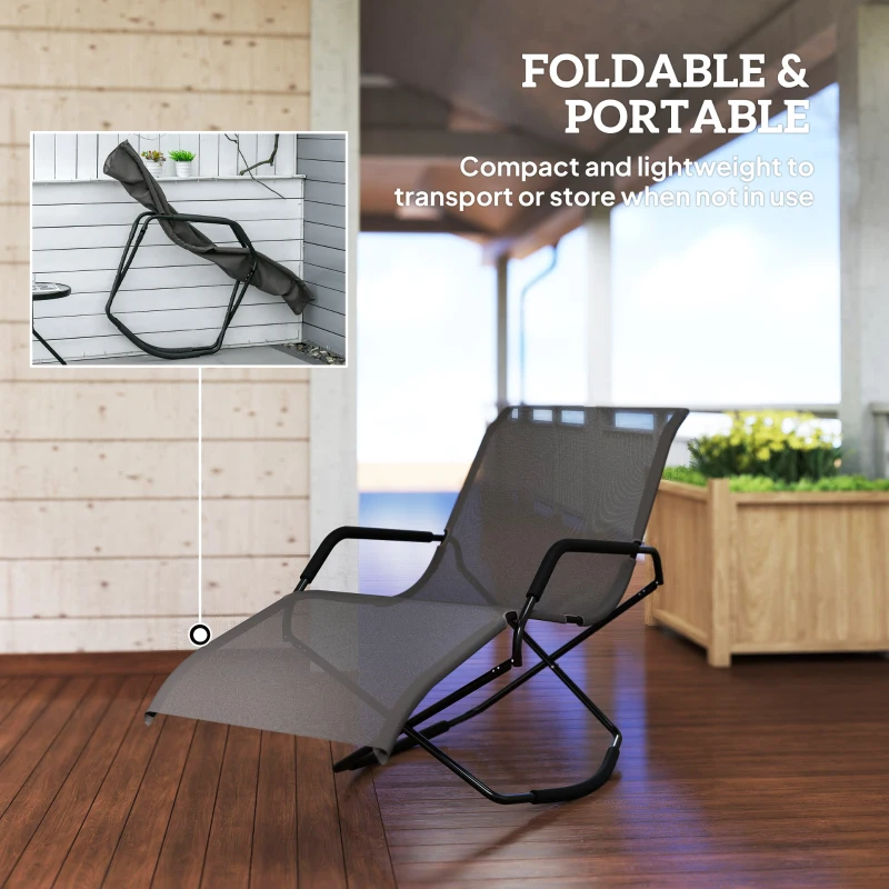 Outsunny Outdoor Folding Rocking Chair, Foldable Chaise Lounge Pool Chair, Zero Gravity Lounge Chair with Armrests for Sun Tanning, Sunbathing, Rocker for Patio, Lawn, Beach, Brown