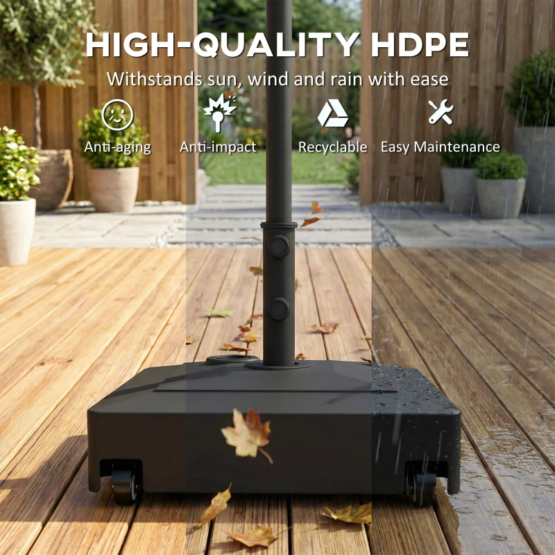 Outsunny Patio Umbrella Base with Wheels, 134 lbs Stand/88 lbs Water Filled Outdoor Umbrella Stand for 1.38/1.5/1.89" Pole, Black