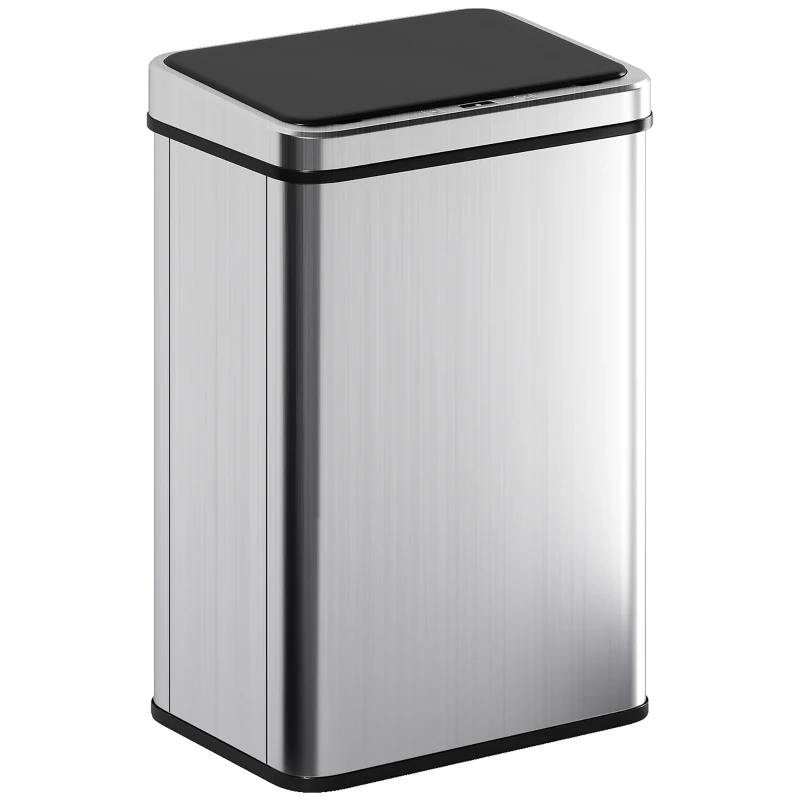 HOMCOM 10.6 Gal (40 L) Automatic Garbage Can w/ Soft-Close Lid, Trash Can with Fingerprint Resistant Stainless Steel, Silver