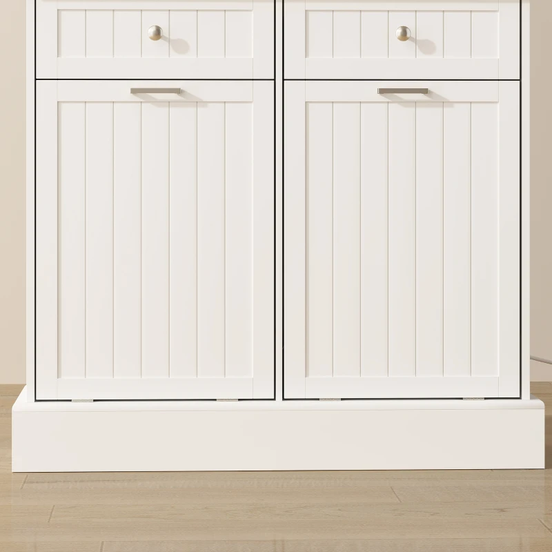 HOMCOM Kitchen Cabinet with Charging Station, 2 Tilt Out Cabinets, Microwave Stand, Freestanding Kitchen Pantry Cabinet, White