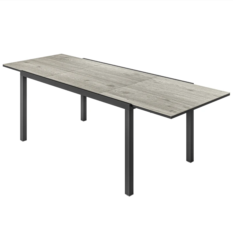 Outsunny 63"-94.5" Extendable Patio Dining Table for 6-8 Person, Outdoor Dining Table with Aluminium Edging, Steel Frame, Grey