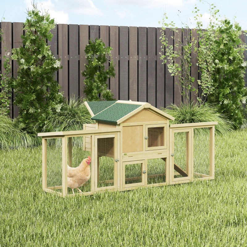 PawHut Wooden Chicken Coop ith Nesting Box, Double Runs, Removable Tray, Ramp, for Garden Backyard