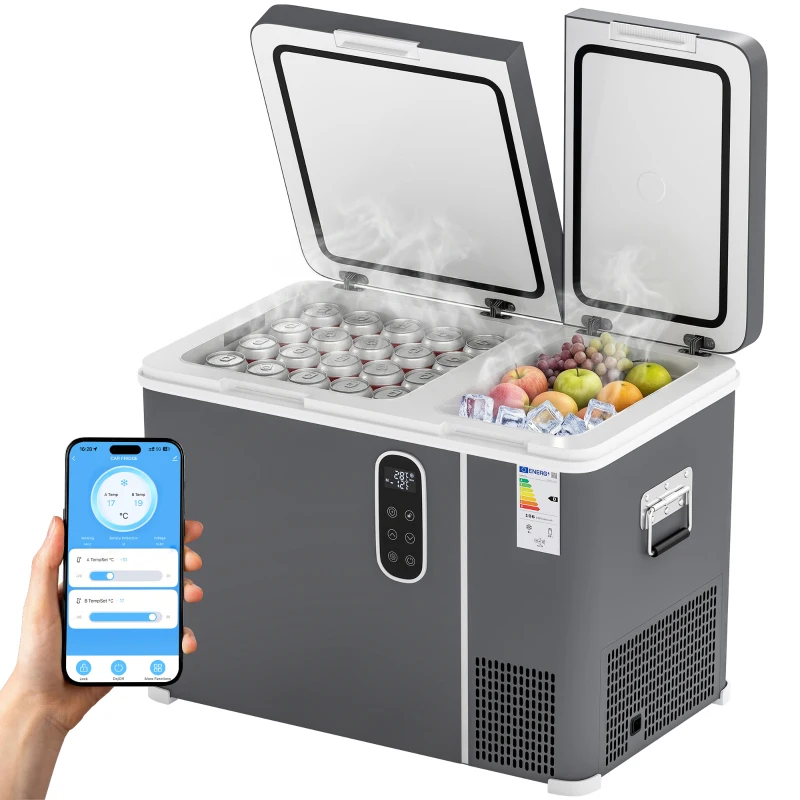 Outsunny 12 Volt Car Refrigerator, Dual Zone 48 QT Car Fridge with App Control, 12/24V DC and 100-240V AC,