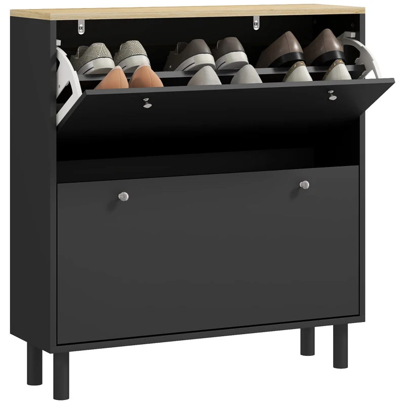 HOMCOM 2 Drawers Shoe Storage Cabinet with Adjustable Shelves for 16 Pairs of Shoes, Black