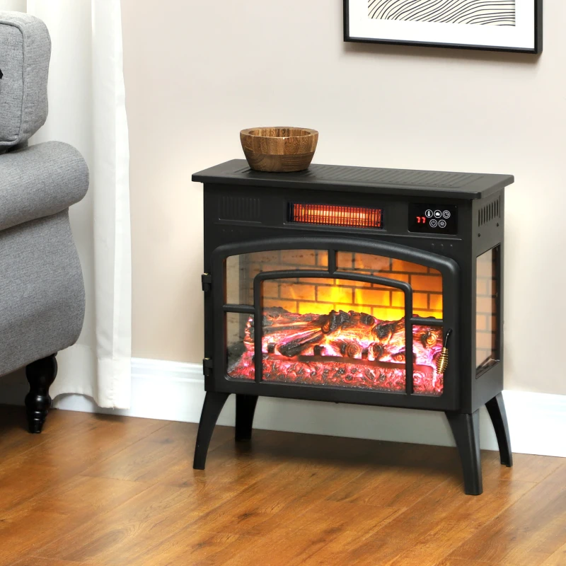 HOMCOM Electric Fireplace Stove, Infrared Fireplace Heater with Realistic Flame & Adjustable Temperature, 1500W, Black