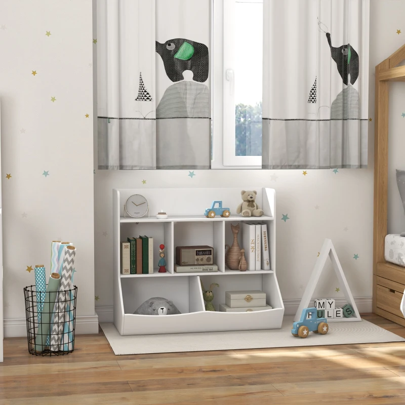 Qaba 3 Tier Kids Toy Storage with 5 Compartment, Anti-Tip Device for Nursery, Living Room, Playroom, Classroom, White