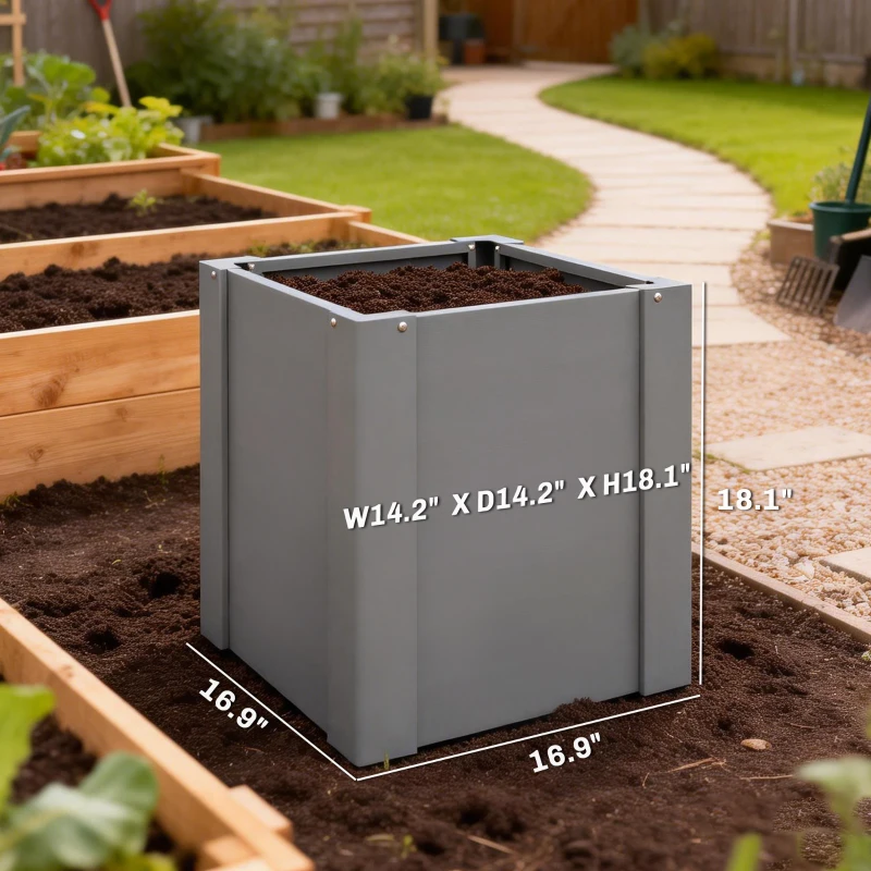 Outsunny Raised Garden Bed Galvanized Planter Box Outdoor with Gloves for Gardening Vegetables, Flower, Herb, 1.4 x 1.4 x 1.5 ft, Gray
