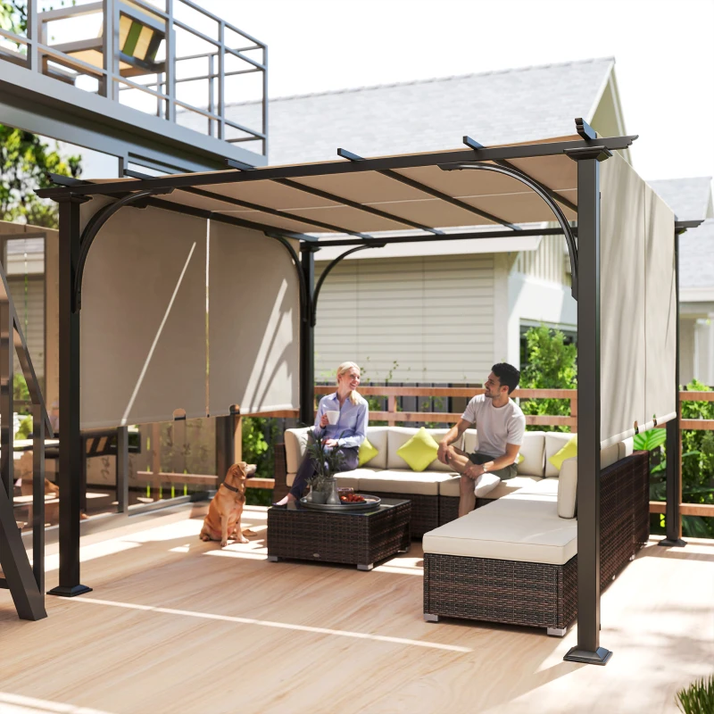 Outsunny 10' x 10' Patio Pergola with Weather-Resistant Steel Frame, Backyard Sun Shade Canopy Cover Shelter for Porch Party, Garden, Grill Gazebo, Beige
