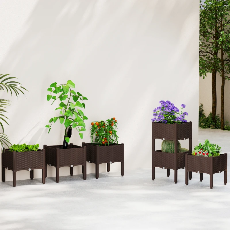 Outsunny Plastic Raised Garden Bed with Legs, Self Watering Elevated Planter Boxes with Drainage Holes and Plugs, Easy Assembly