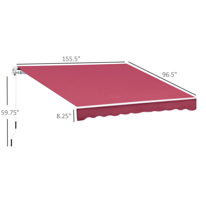 Outsunny 13' x 8' Retractable Awning, Patio Awnings, Sunshade Shelter w/ Manual Crank Handle, Wine Red