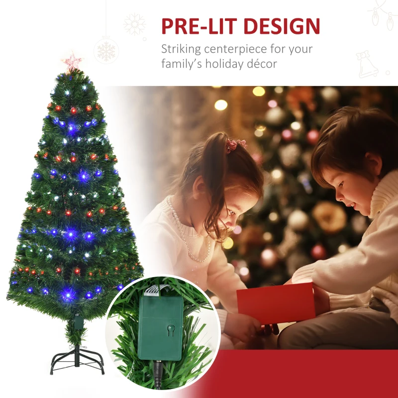 HOMCOM 5ft Fiber Optic Artificial Fir Christmas Tree, LED Pre-Lit Holiday Decoration with 180 Lights and Branch Tips