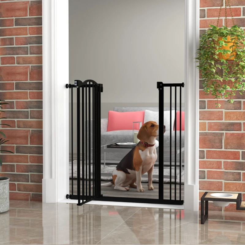PawHut Extra Tall Dog Gate with Door, Pressure Fit, Auto Close, Double Locking for Doorways Hallways Stairs, 29"-39", Black
