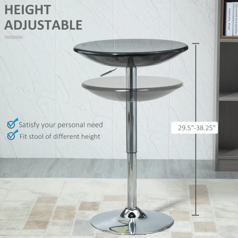HOMCOM Round Bar Table with Metal Base, Adjustable Counter Height Pub Table, 29.5"-38.25" H Tall Bistro Table, Black, Silver