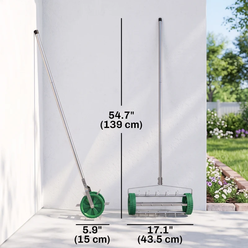 Outsunny Manual Lawn Aerator with Adjustable Handle, Lawn Aerator Machine, Grass Aerator for Lawn, Yard, Garden