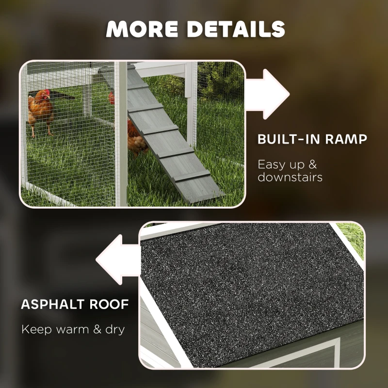 PawHut 137" Wooden Chicken Coop for 4-6 Chickens, Backyard, Dark Gray