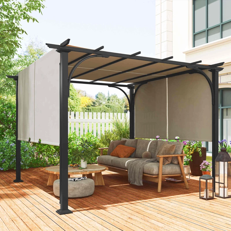 Outsunny 10' x 10' Patio Pergola with Weather-Resistant Steel Frame, Backyard Sun Shade Canopy Cover Shelter for Porch Party, Garden, Grill Gazebo, Beige