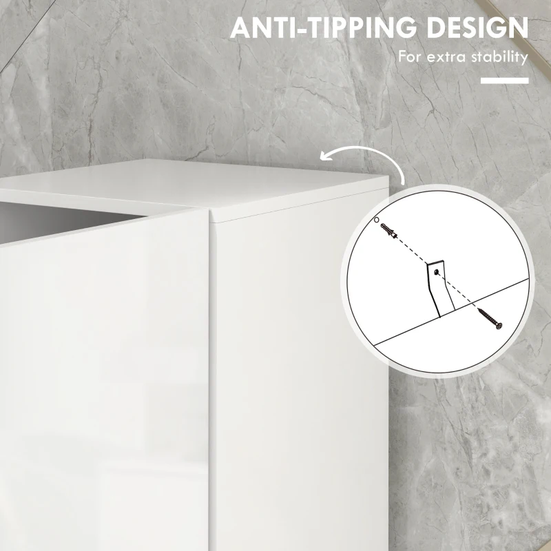 kleankin Tall Bathroom Cabinet, High Gloss Storage Cabinet with Doors and Adjustable Shelves, 11.8" x 11.8" x 71.5", White