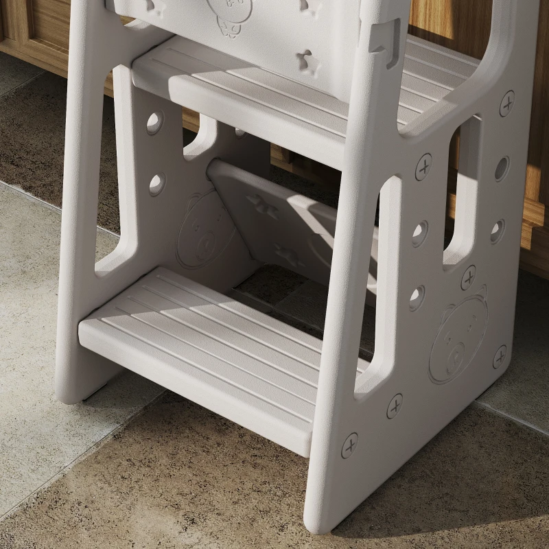 Qaba Toddler Tower with Adjustable Height, Toddler Kitchen Stool Helper with Anti-slip Mat, Step Stool, Gray