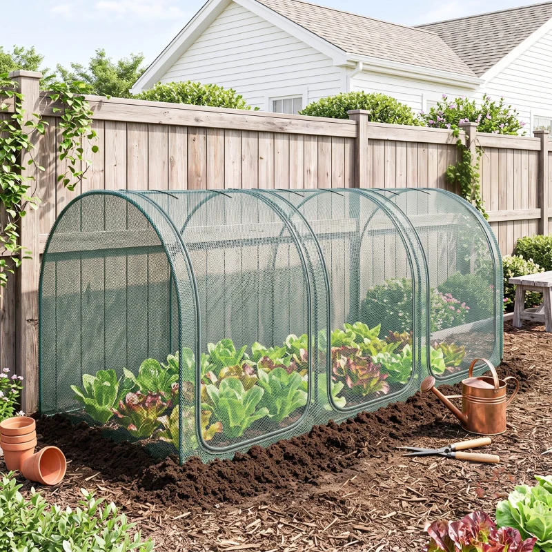 Outsunny 9' x 4' Crop Cage, Plant Protection Tent with Three Zippered Doors, Storage Bag and 4 Ground Stakes, for Garden, Yard, Lawn, Green