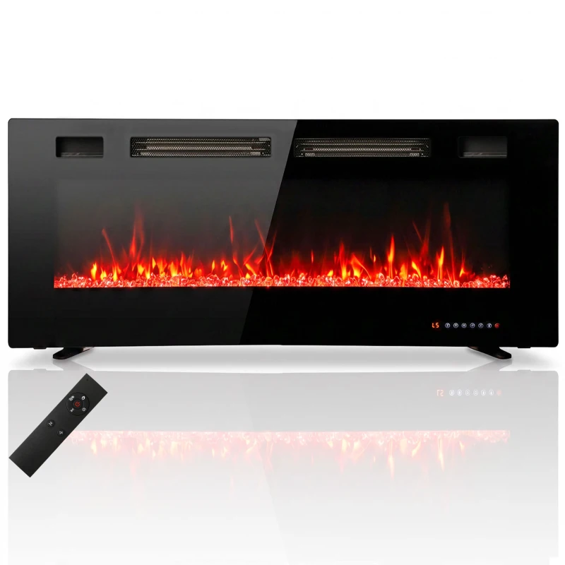 HOMCOM 50" Electric Fireplace, Ultra-Thin Recessed, Wall Mounted and Freestanding Fireplace w/ Flame Effect, 750W/1500W, Black