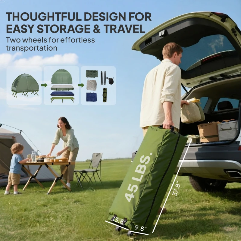 Outsunny 2-Person Tent Cot, 4-in-1 Elevated Camping Bed Combo with Air Mattress, Bed Cover, Foot Pump(m-6)