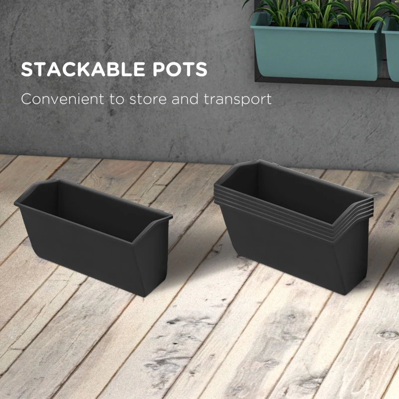 Outsunny 3-Tier Hanging Planter with 6 Pots for Indoor and Outdoor Use, Wall Planter, Self Draining & Wall Mounted, Black