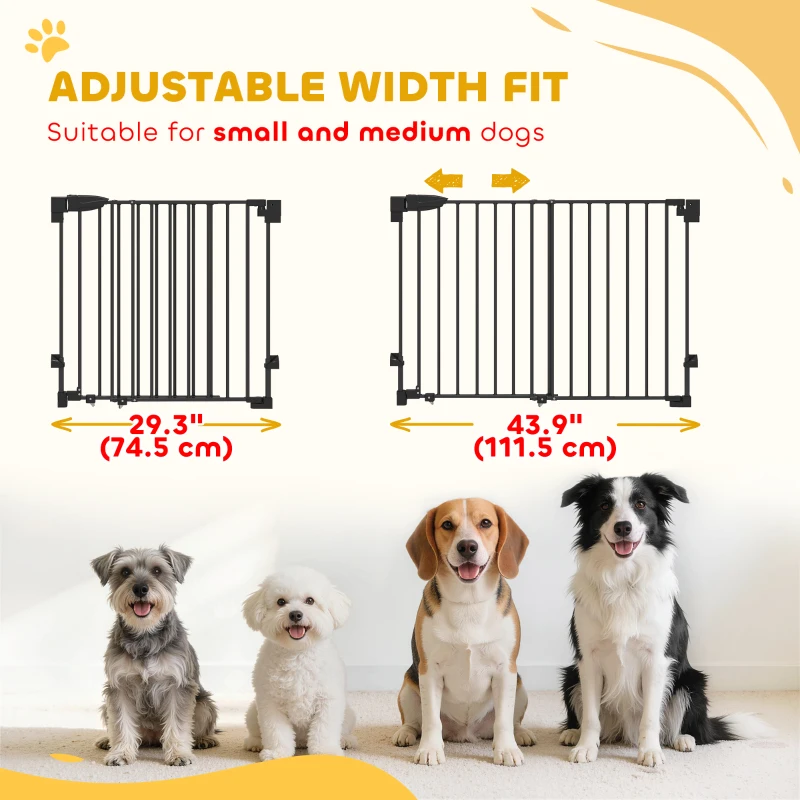 PawHut 29"-44" Wide Dog Gate, 29" H, Pet Gate with Auto-Close, Single Hand Operation, Wall-Mounted, No-Threshold Design