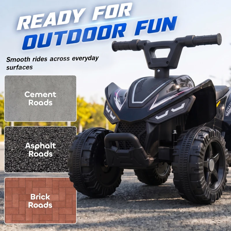 Qaba 6V Kids ATV, 4 Wheels Kids Quad with Button Control, 45Mins Runtime, Max 1.2MPH, Max 55lbs Load for 18-48 M, Black